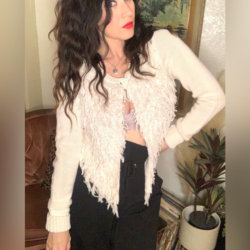 2/$30 Cream Fringe Cardigan Knit Sweater